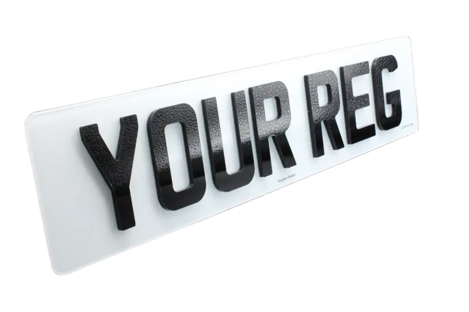 White number plate showing the deeper profile of 5mm black acrylic characters.