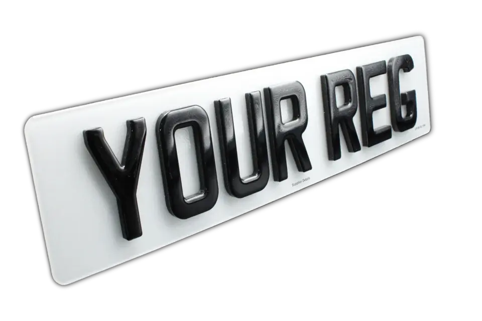 White number plate with a 5mm acrylic character base topped with rounded black gel.