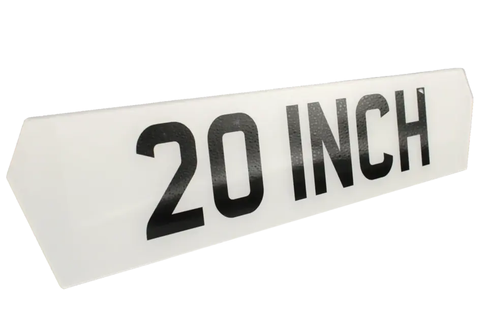 White 20-inch Hex number plate with angled ends.