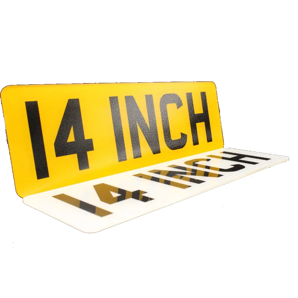White 14-inch short number plate showing the shorter rectangular format.