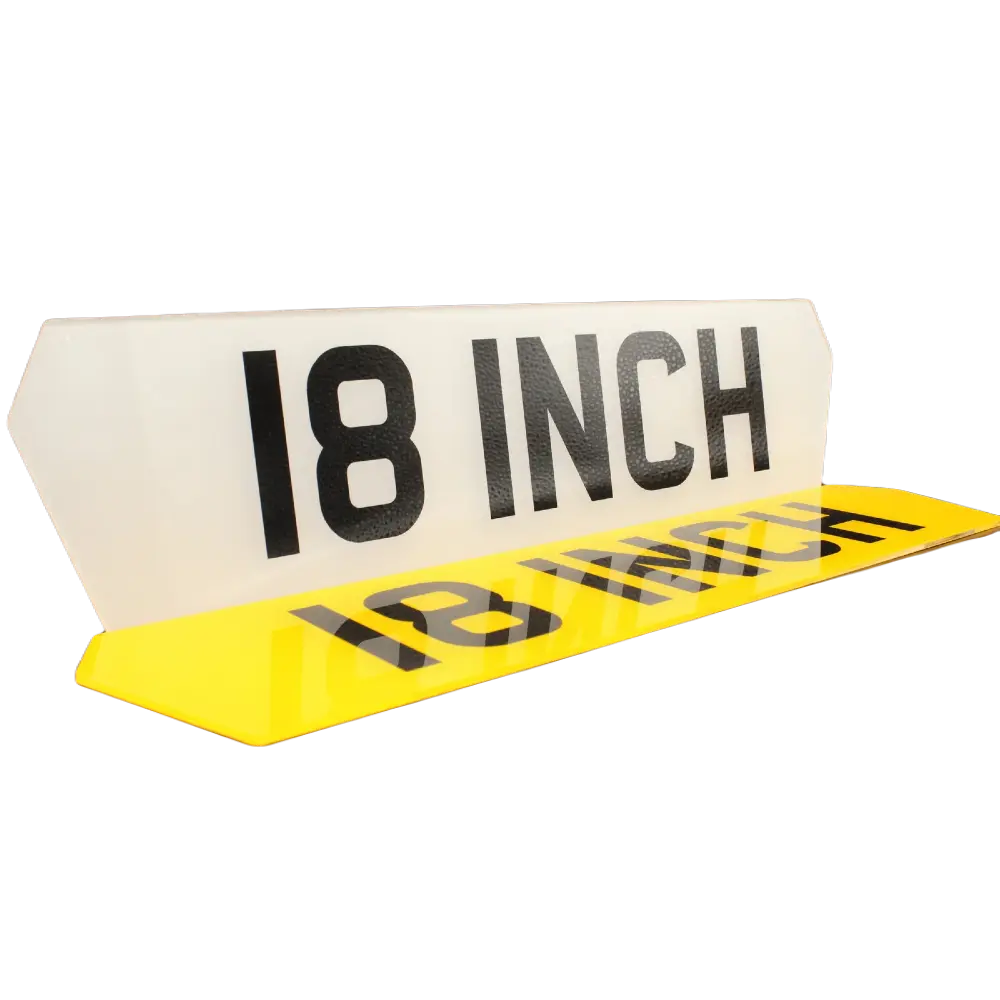 White 20-inch Hex number plate with angled ends.